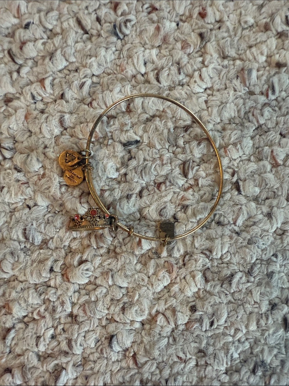 Alex and Ani Gold Crown Charm Bangle with Red Accent Stones